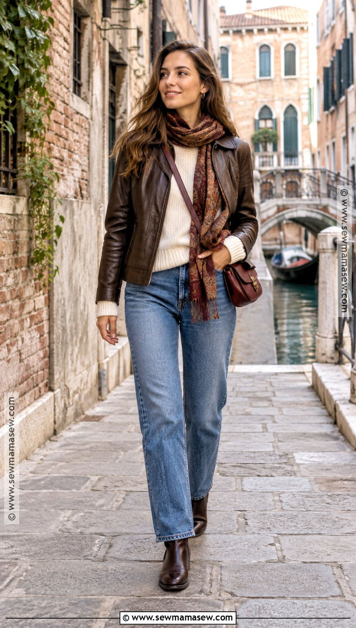 Venice Autumn Leather Jacket And Jeans Outfit - 15 venice italy outfit autumn ideas