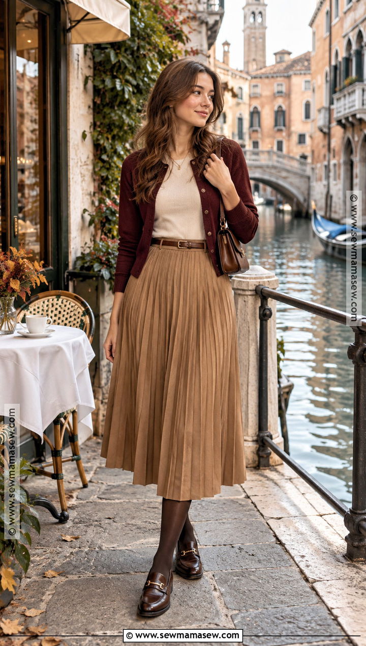 Venice Autumn Midi Skirt And Cardigan Outfit - 15 venice italy outfit autumn ideas