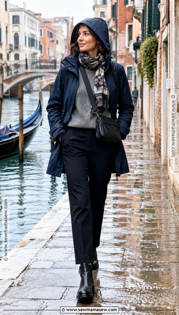 Venice Autumn Raincoat And Black Pants Outfit - 15 venice italy outfit autumn ideas