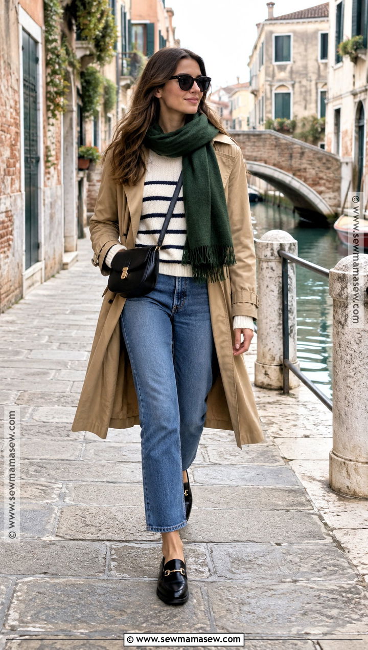 Venice Fall Outfit With Striped Sweater And Jeans - 15 Venice Italy Fall Outfits