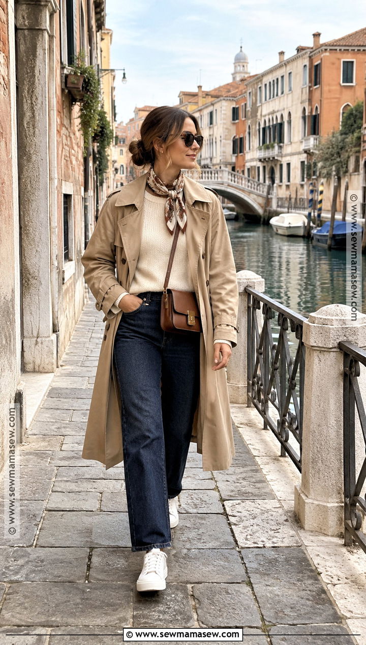 Venice Fall Outfit With Trench Coat And Jeans - 15 Venice Italy Fall Outfits