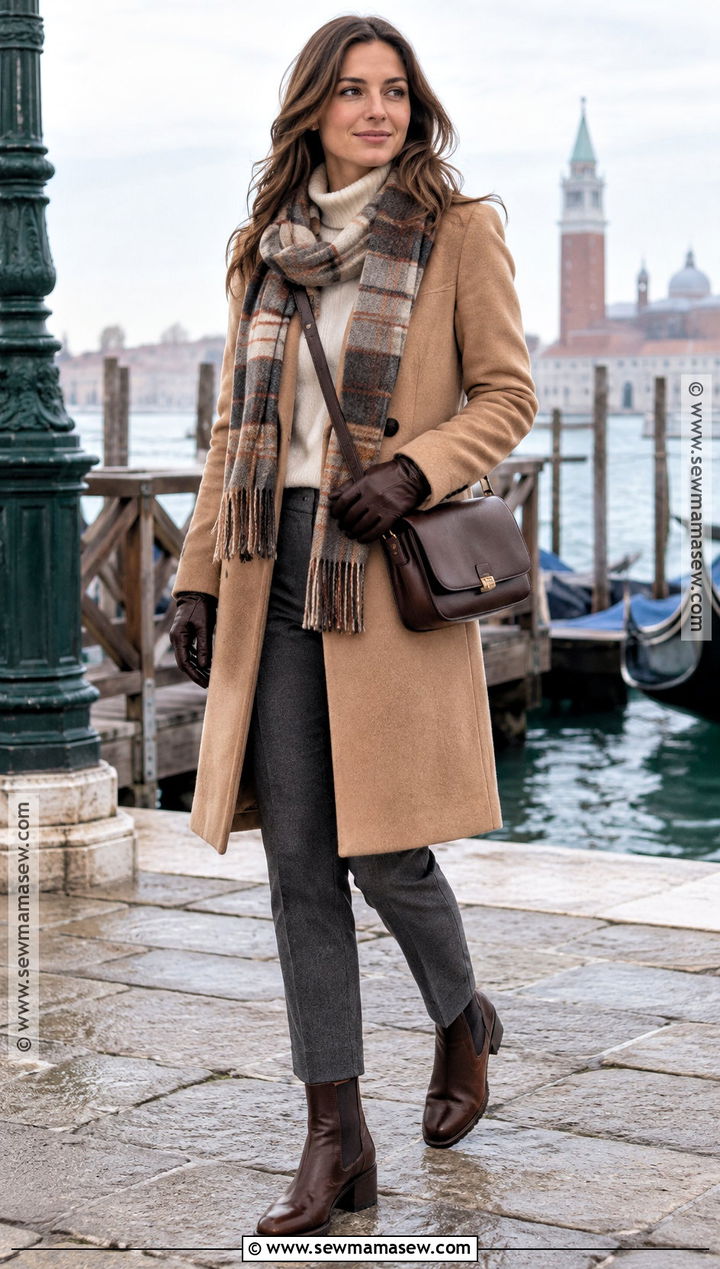 Venice Fall Outfit With Wool Coat And Turtleneck - 15 Venice Italy Fall Outfits