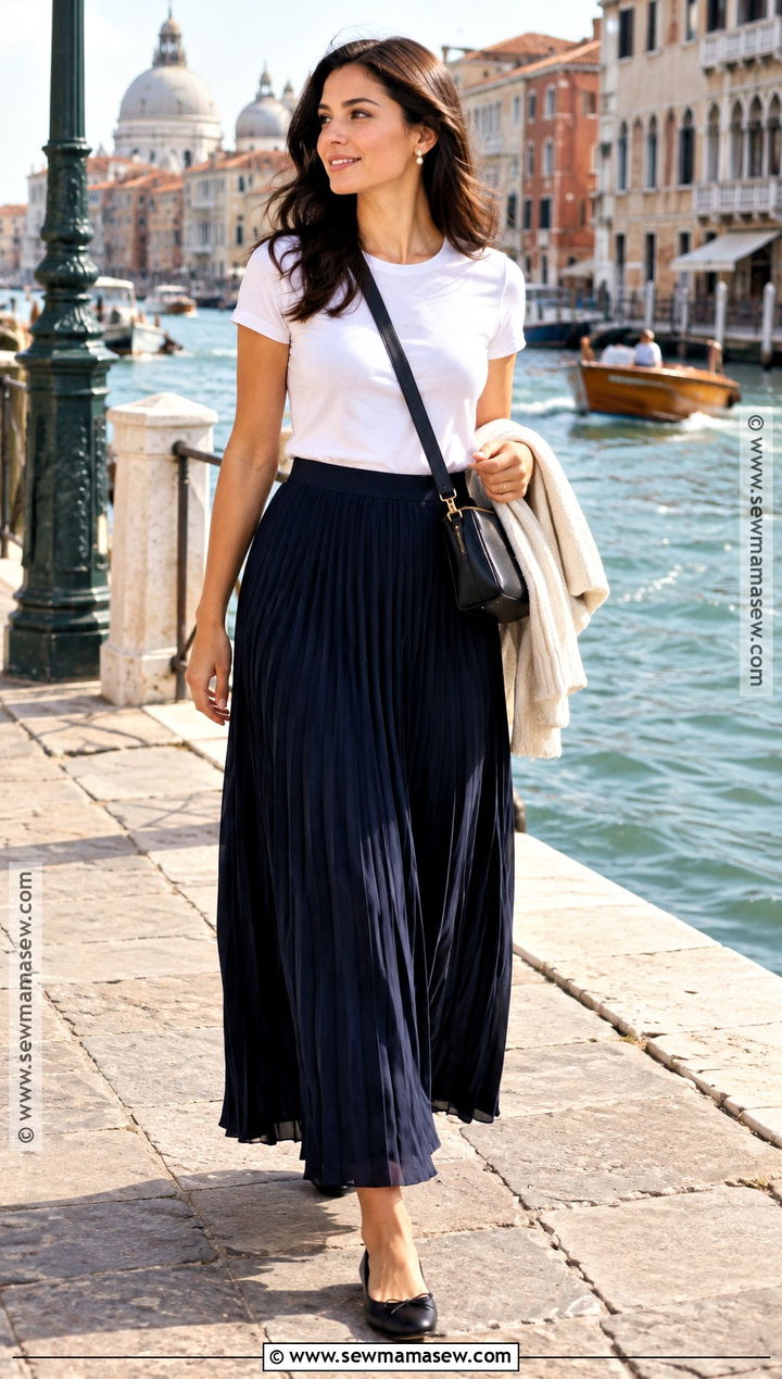 Venice Maxi Skirt and T Shirt Outfit - 20 outfits for italy in september