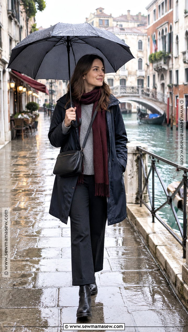 Venice Rainy Day Outfit With Waterproof Coat - 15 Venice Italy Fall Outfits