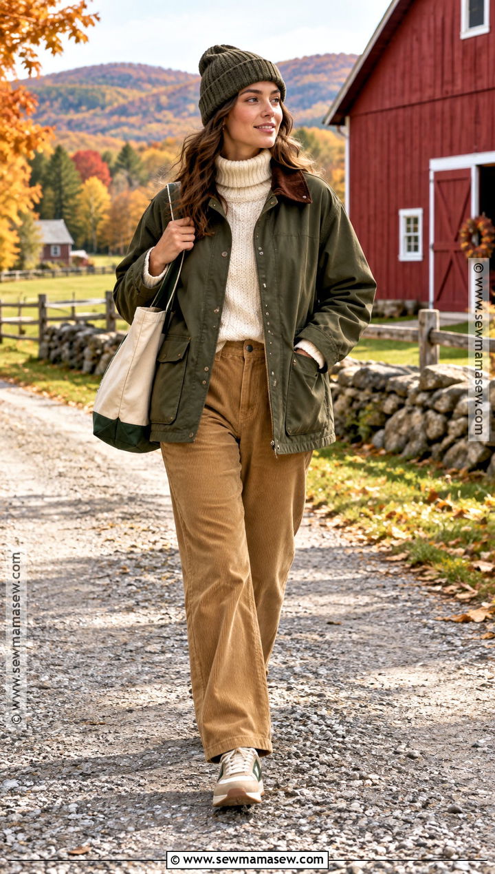 Vermont Fall Barn Jacket And Corduroy Pants Outfit - 20 vermont fall outfit ideas