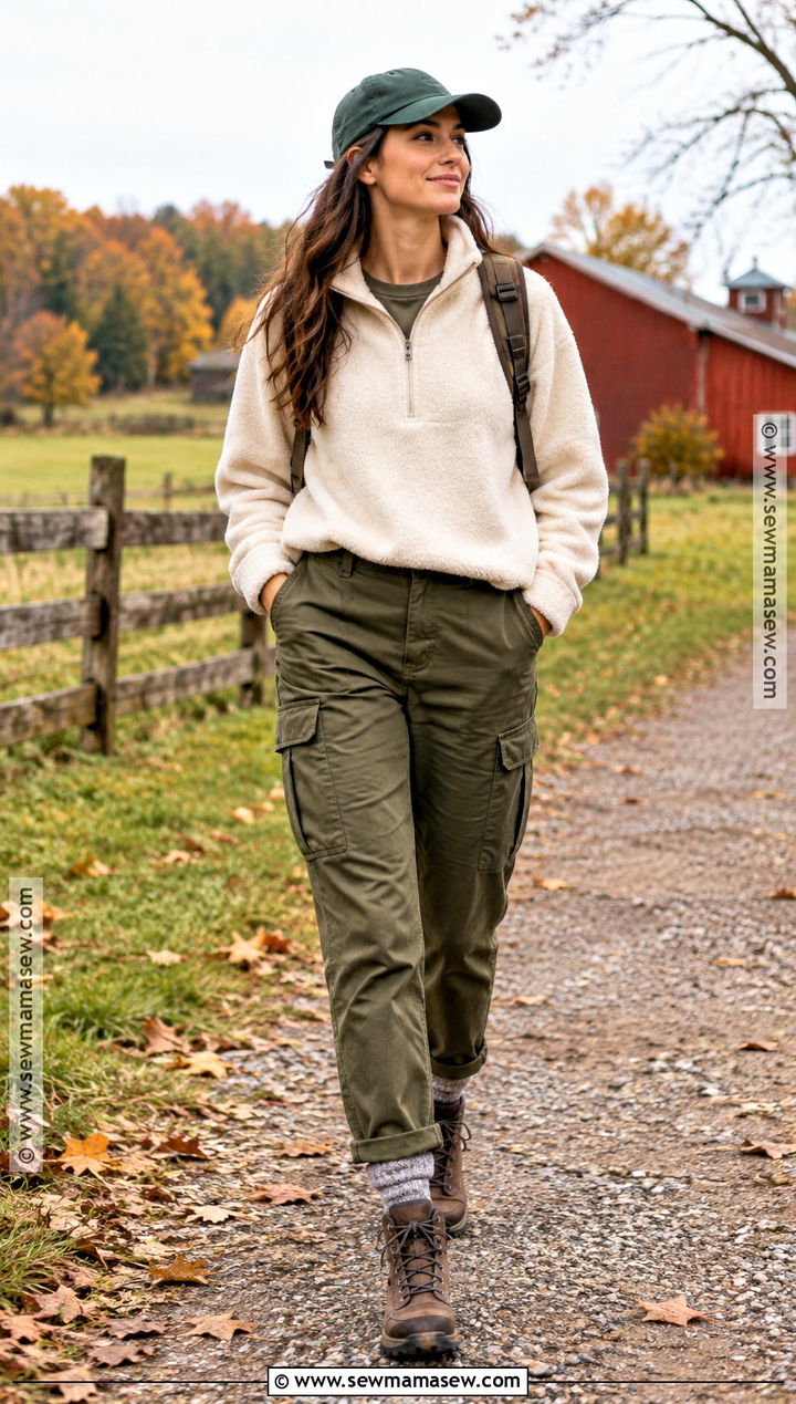 Vermont Fall Fleece Pullover And Cargo Pants Outfit - 20 vermont fall outfit ideas