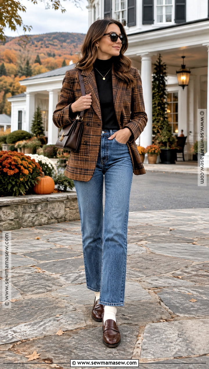 Vermont Fall Plaid Blazer And Loafers Outfit - 20 vermont fall outfit ideas