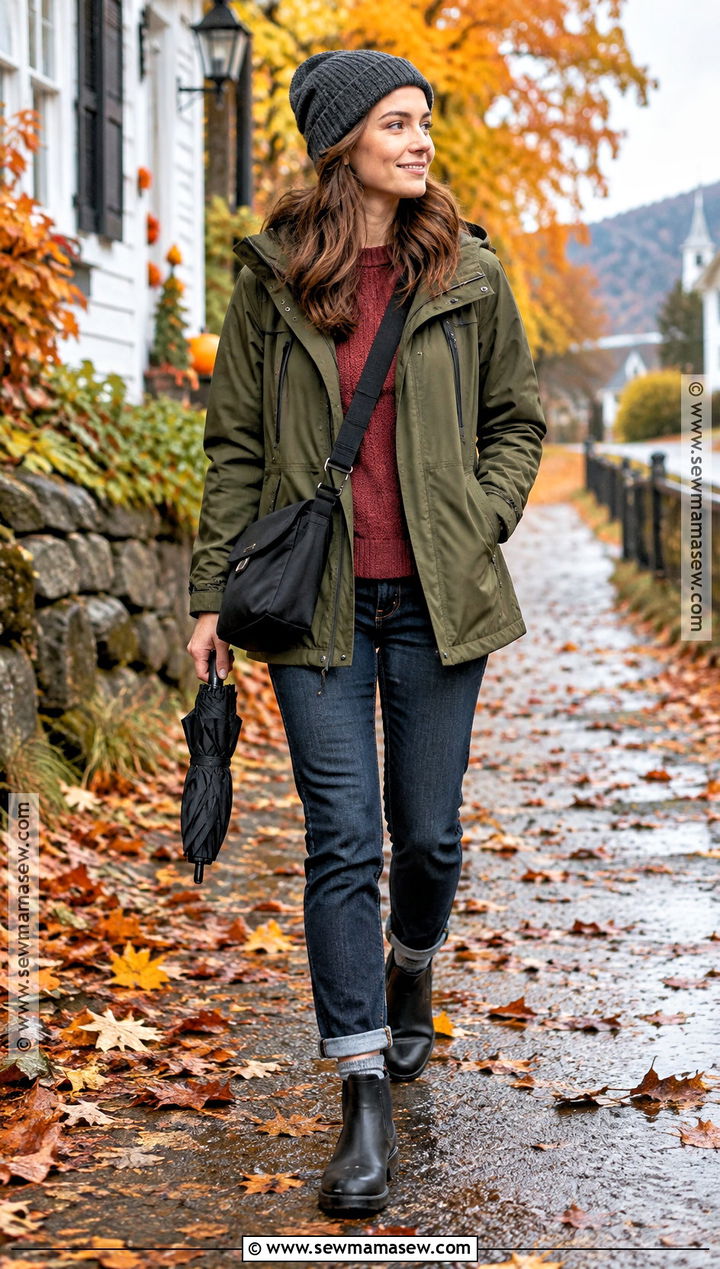 Vermont Fall Rain Jacket And Waterproof Boots Outfit - 20 vermont fall outfit ideas
