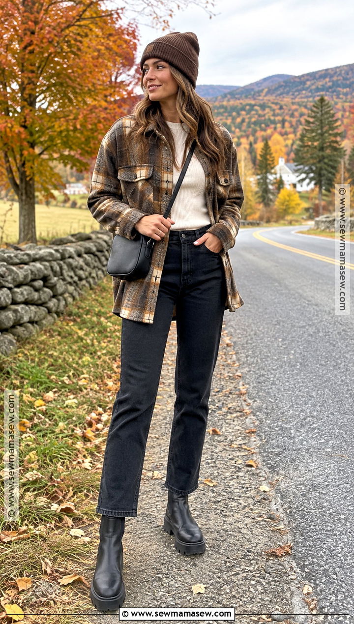 Vermont Fall Shacket And Black Jeans Outfit - 20 vermont fall outfit ideas
