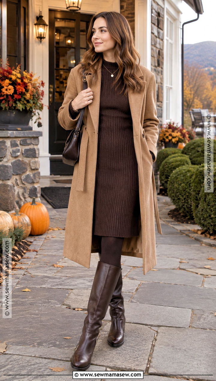 Vermont Fall Sweater Dress And Knee High Boots Outfit - 20 vermont fall outfit ideas