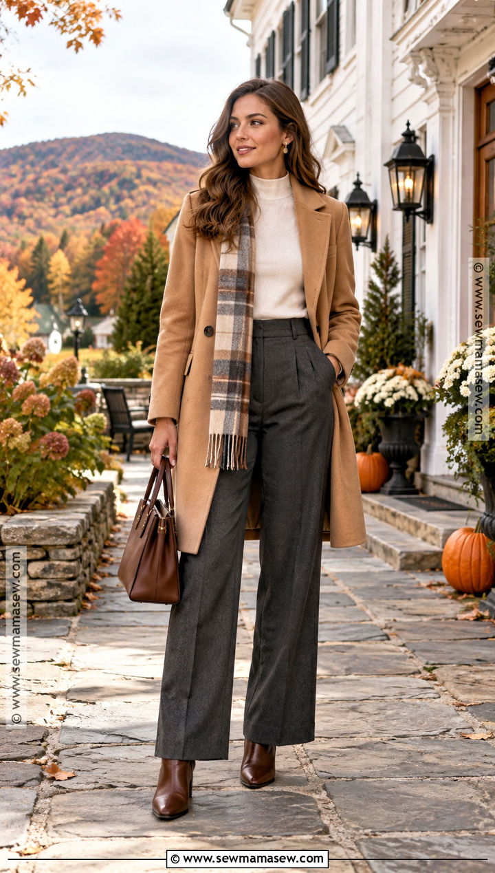 Vermont Fall Wool Coat And Tailored Trousers Outfit - 20 vermont fall outfit ideas