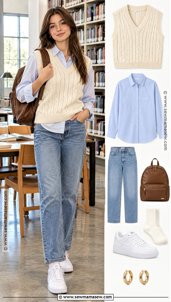 Vest And Button Down Shirt Back To School Outfit - 15 back to school outfit collage ideas