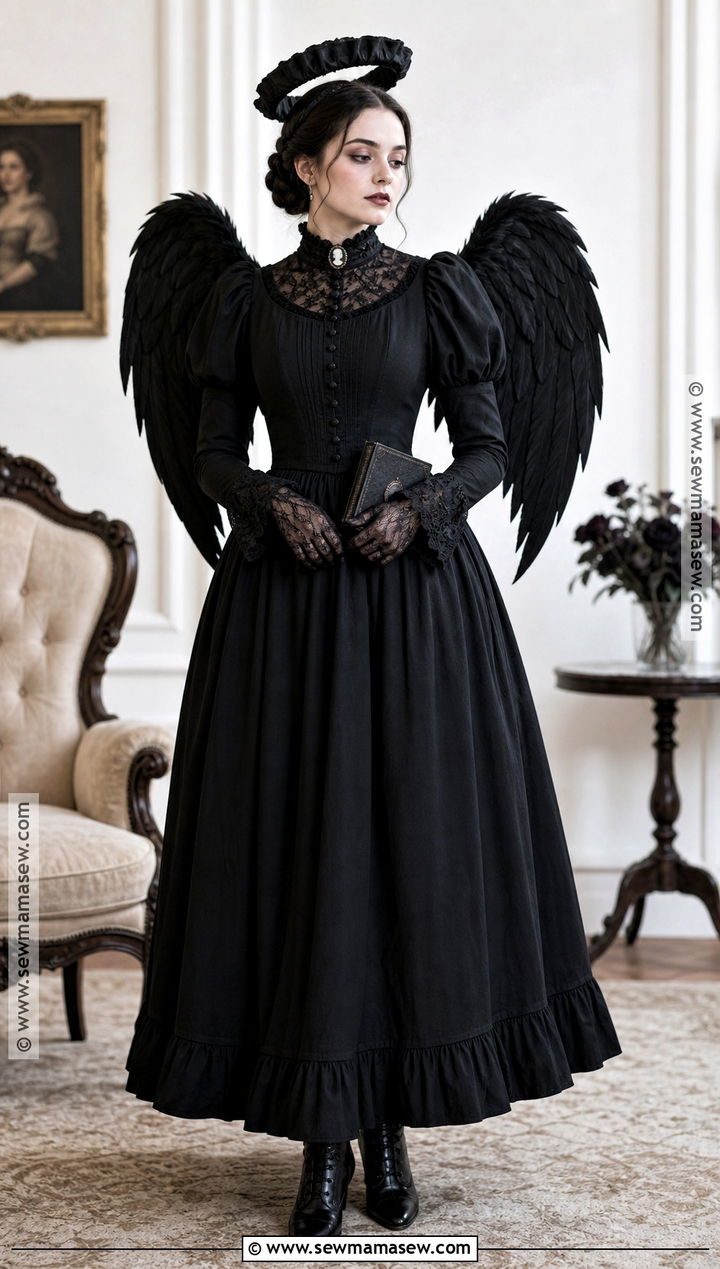 Victorian Black Angel Costume With High Neck Dress - 40 black angel costume ideas