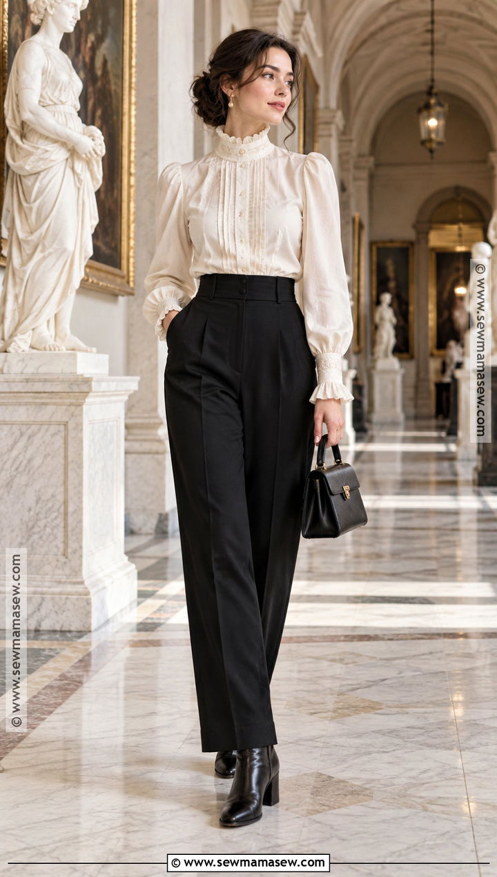 Victorian Blouse And High Waisted Trousers Outfit - 25 2026 fall fashion ideas