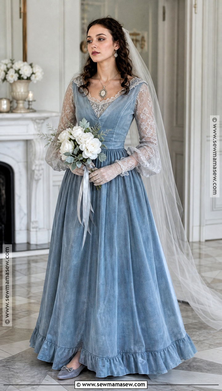Victorian Ghost Bride Costume With Gray Gown - 30 Solo Halloween Costumes Women Brunette