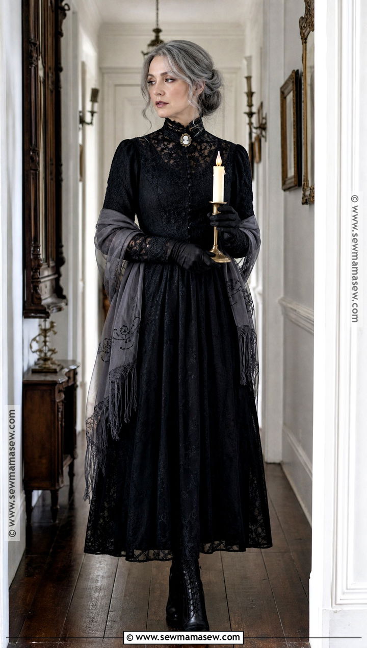 Victorian Ghost Costume With Black Dress - 30 Black Dress Halloween Ideas