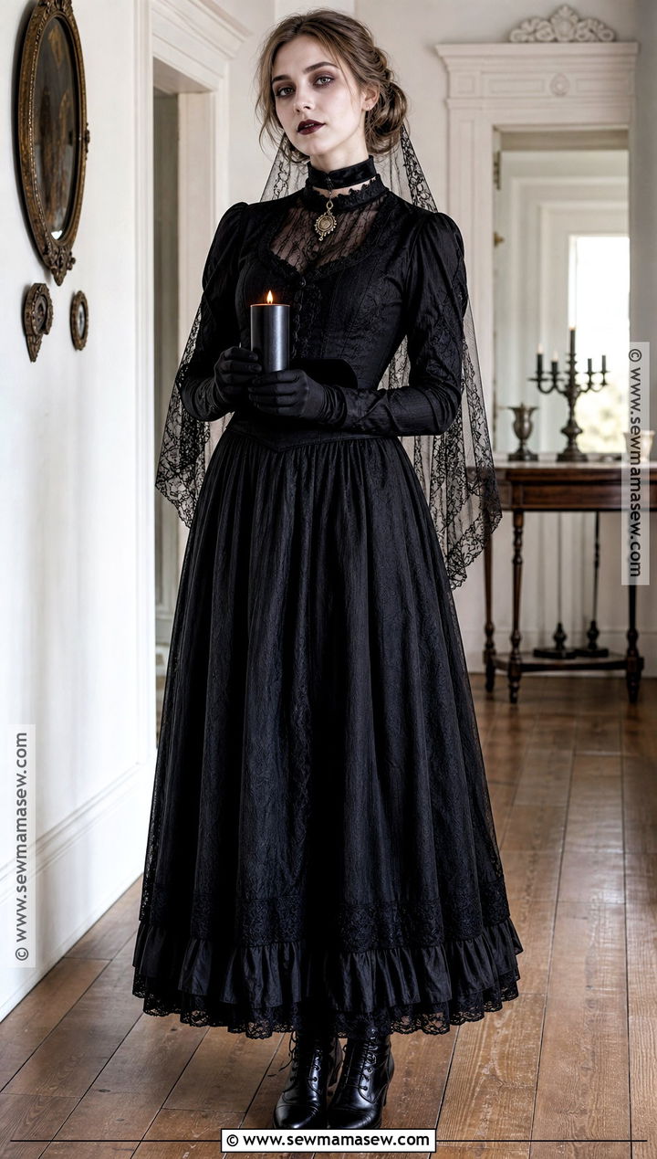 Victorian Ghost Costume With Black Gown - 35 all black costume ideas