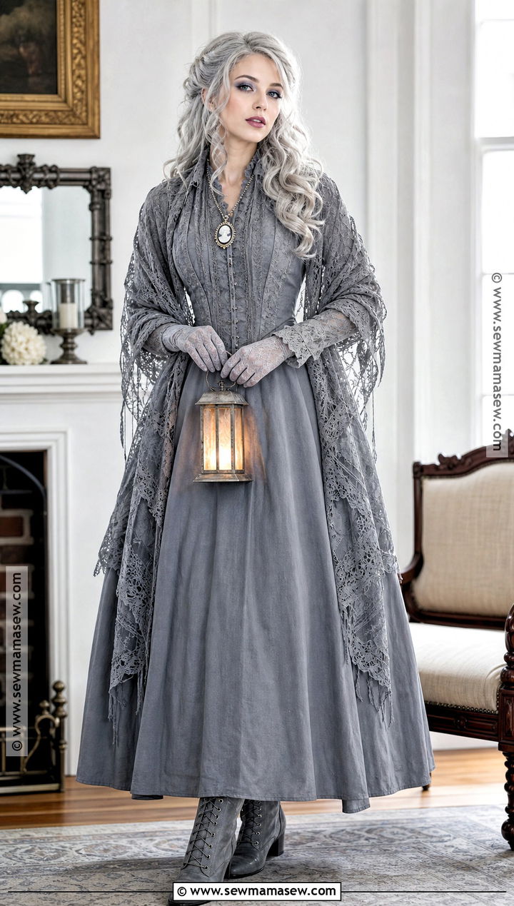 Victorian Ghost Costume With Gray Gown - 30 Grown Ups Costume Ideas