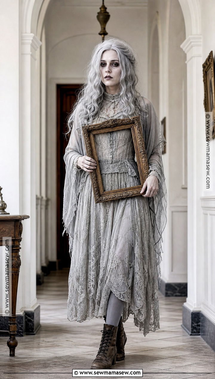 Victorian Ghost Costume With Gray Lace Dress - 35 spooky halloween costumes