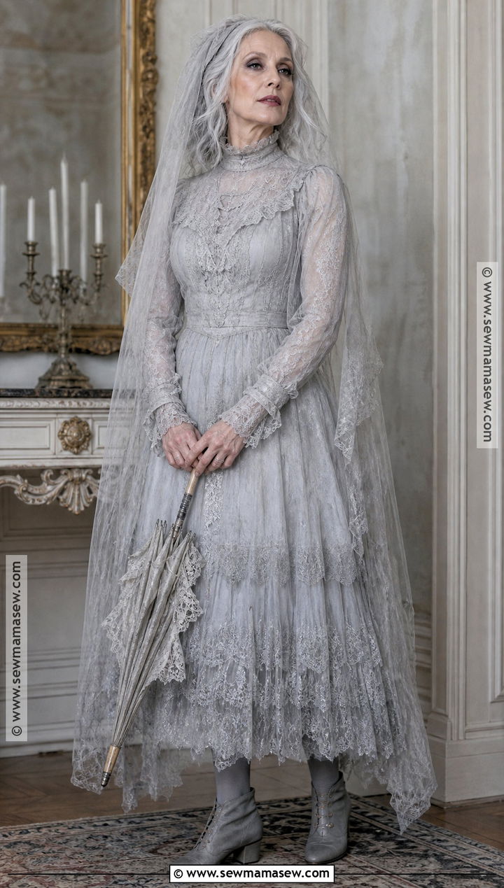Victorian Ghost Costume With Gray Lace - 30 aesthetic costumes