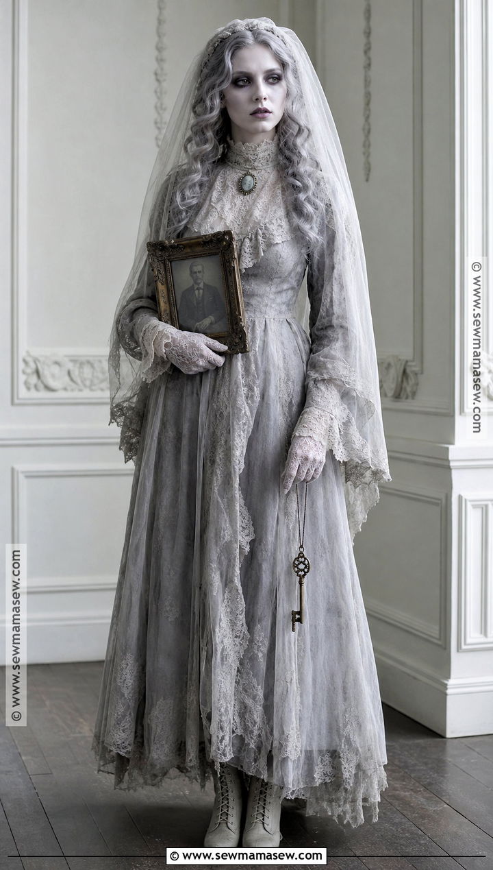 Victorian Ghost Costume With Lace Veil - 35 Gothic Halloween Costumes