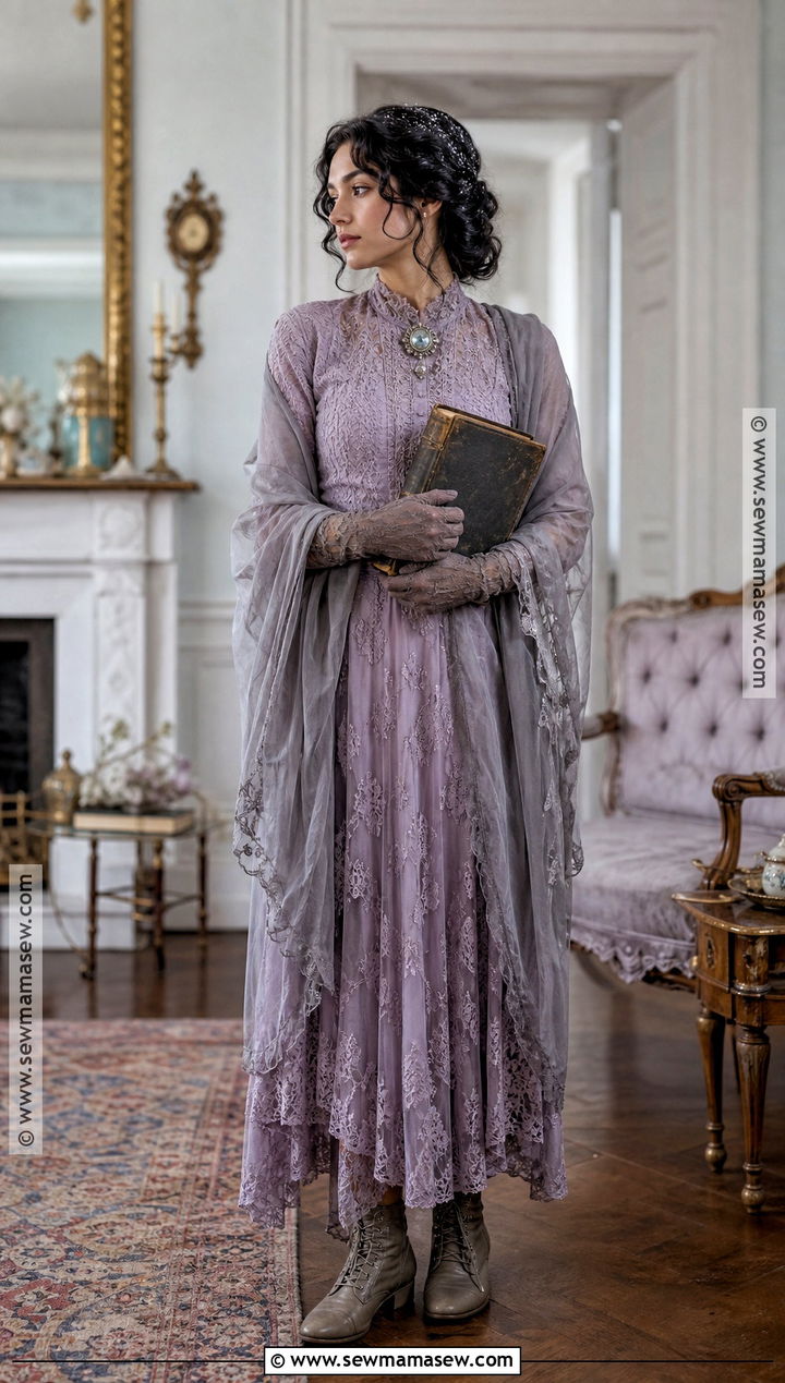 Victorian Ghost Costume With Loose Black Curls - 30 halloween costume black hair ideas