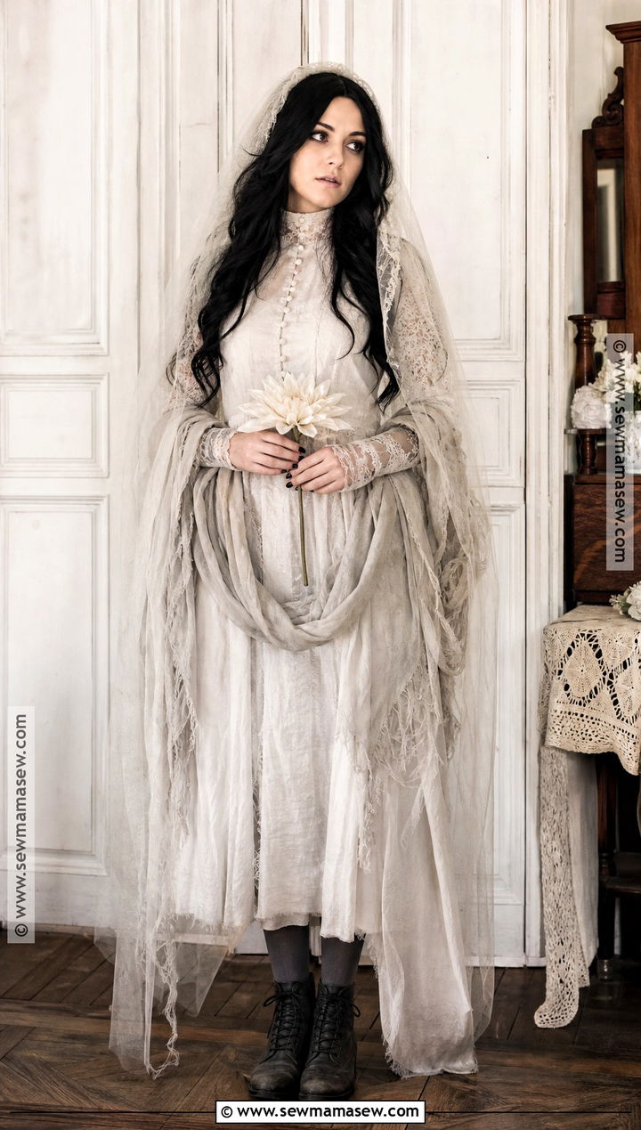 Victorian Ghost Costume With Loose Black Waves - 30 halloween costumes women black hair