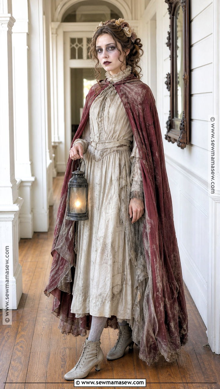 Victorian Ghost Costume With Red Cape - 30 red cape costume ideas