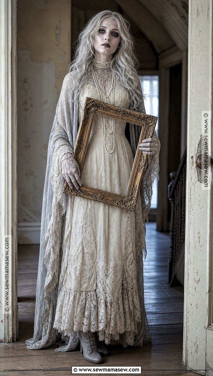 Victorian Ghost Costume With White Lace Dress - 35 scary halloween costume ideas for women