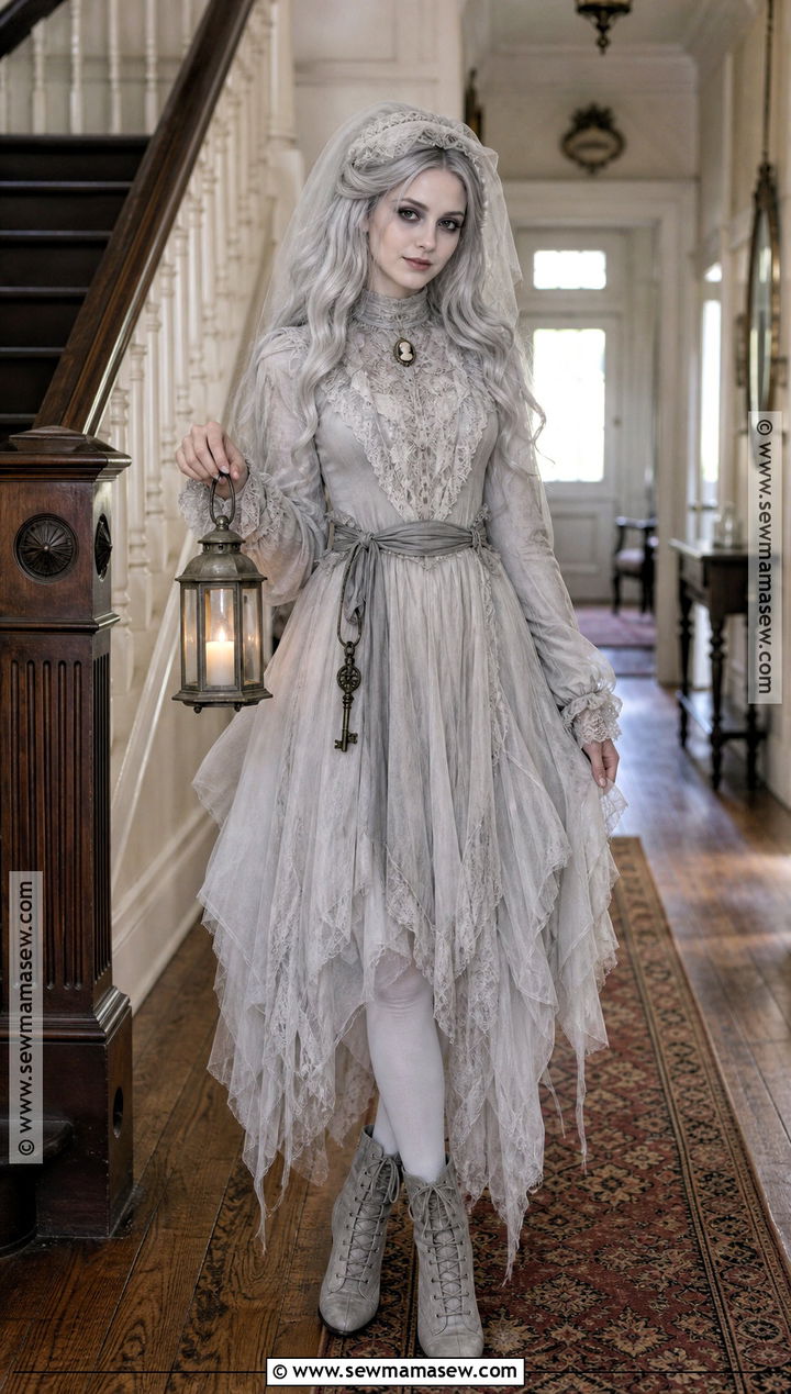 Victorian Ghost Costume With White Lace Dress - 30 costume party aesthetic ideas