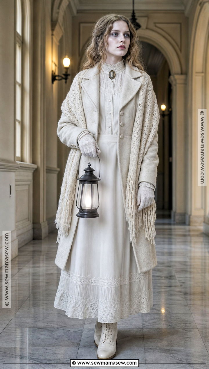 Victorian Ghost Costume With White Wool Coat - 40 warm halloween costumes