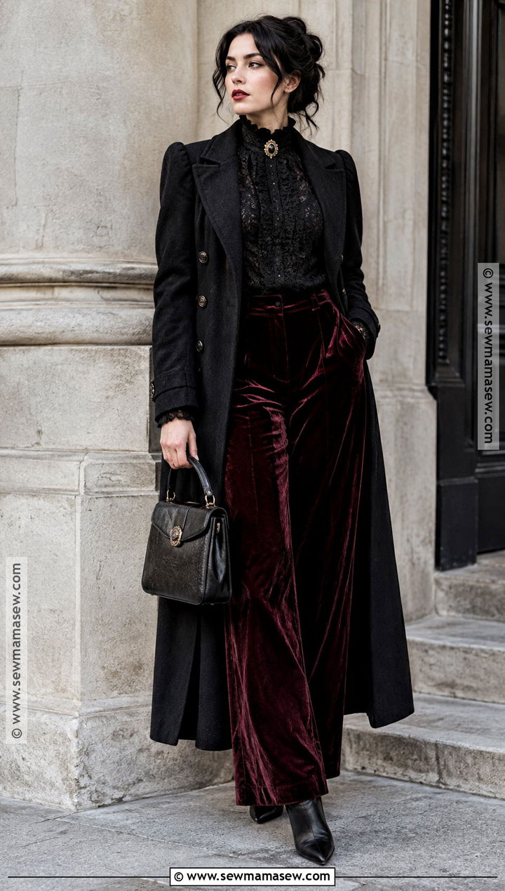 Victorian Goth Blouse And Velvet Pants Outfit - 20 alt fall fashion ideas