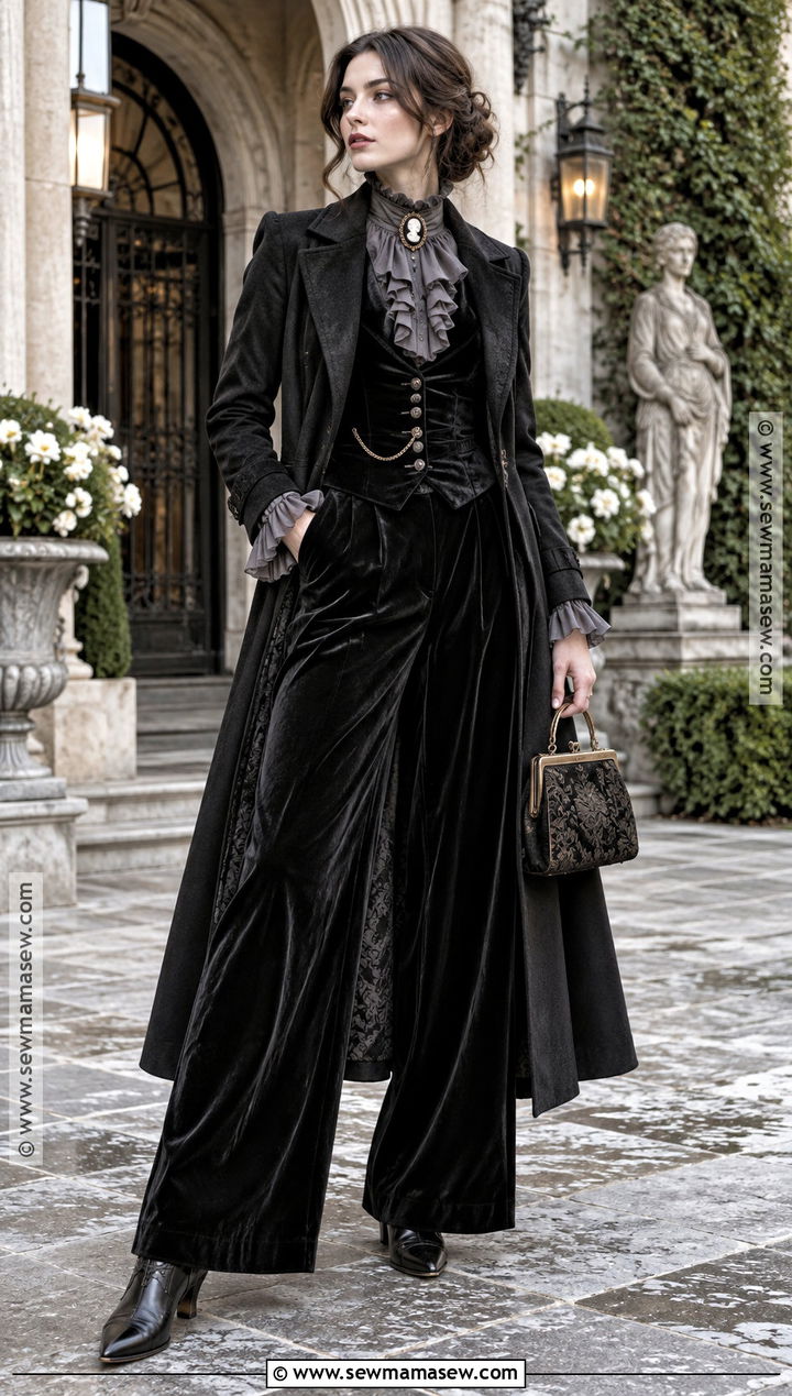 Victorian Gothic Fall Blouse And Velvet Trousers Outfit - 20 gothic fall outfits