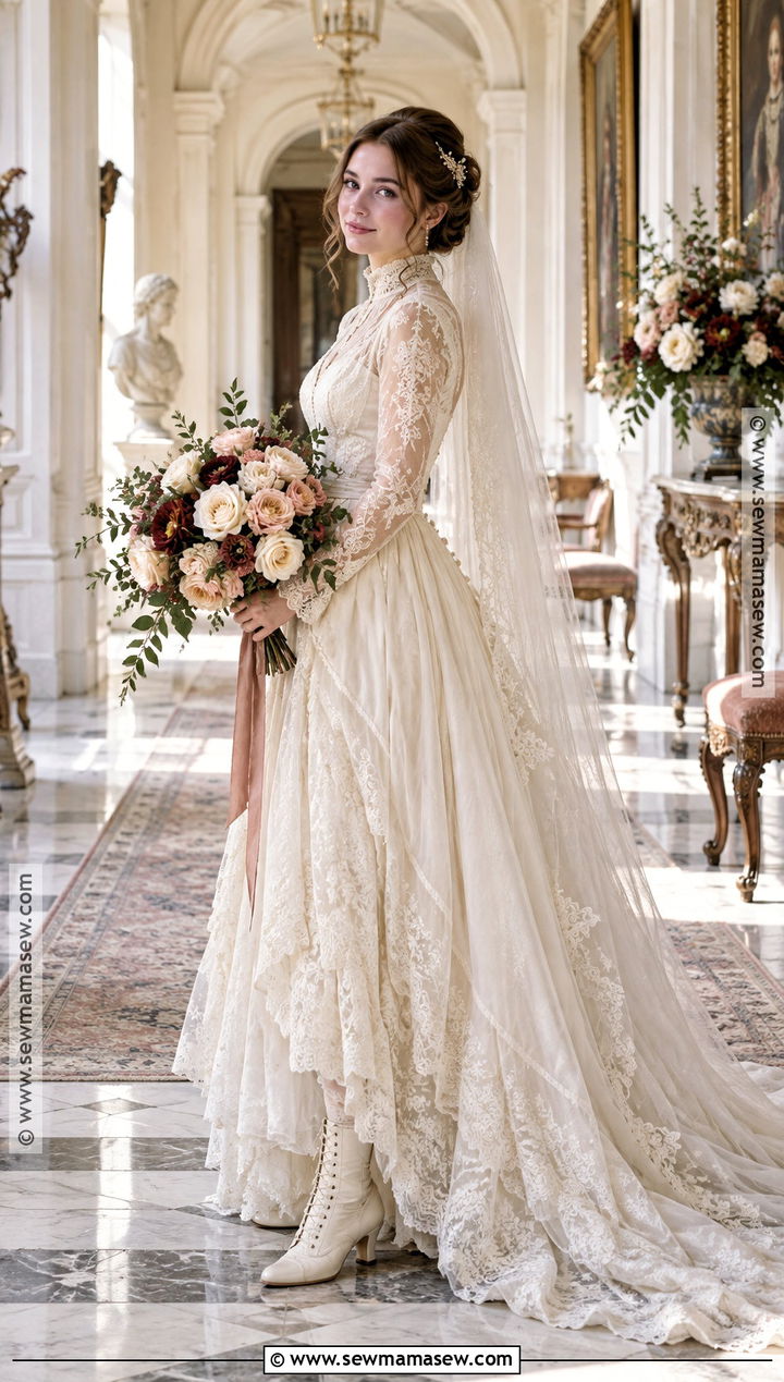 Victorian Lace Up Boots With Vintage Wedding Dress - 15 fall wedding boots for bride