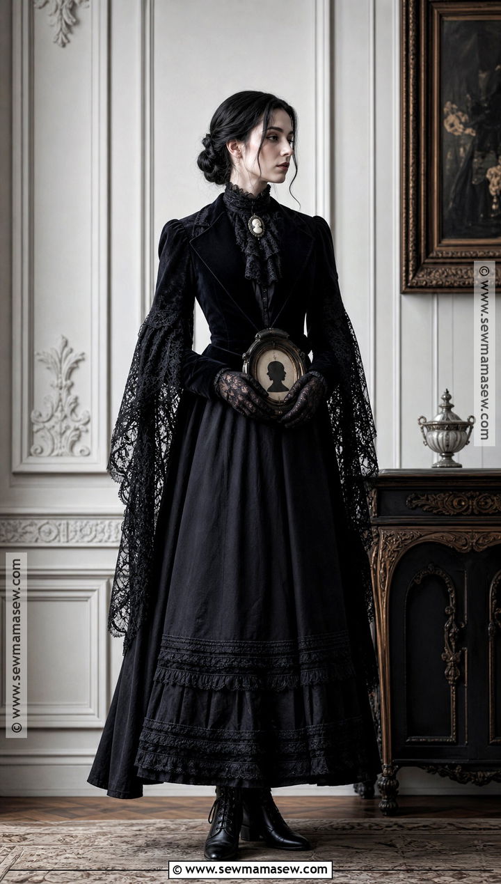 Victorian Mourner Costume With Lace Cape - 30 edgy halloween costume ideas