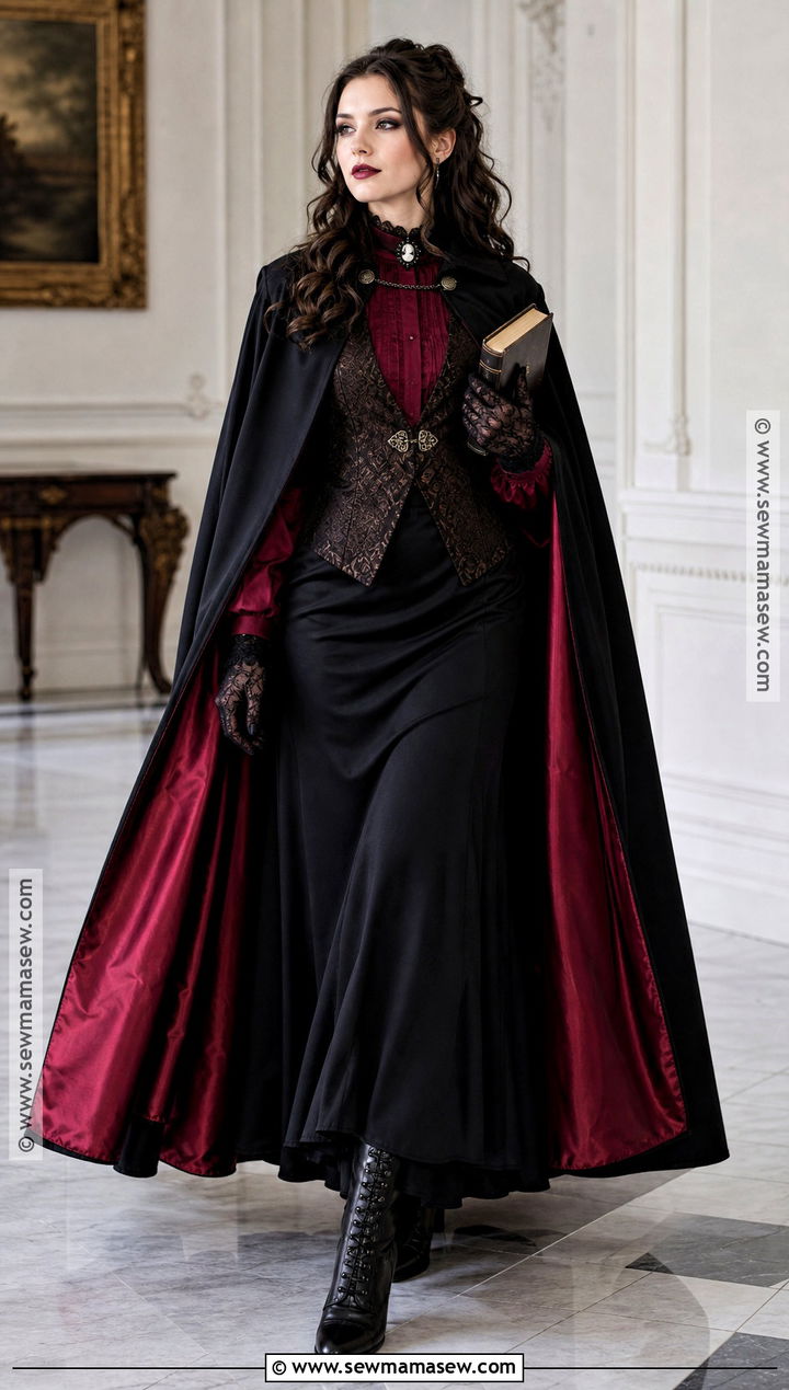 Victorian Vampire Costume With Black Cape - 30 curly hair costumes