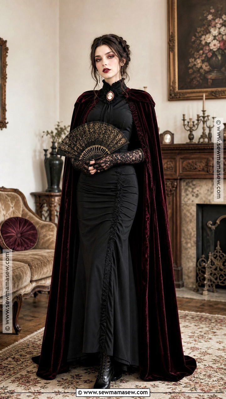 Victorian Vampire Costume With Black Maxi Dress - 40 black dress halloween costume ideas