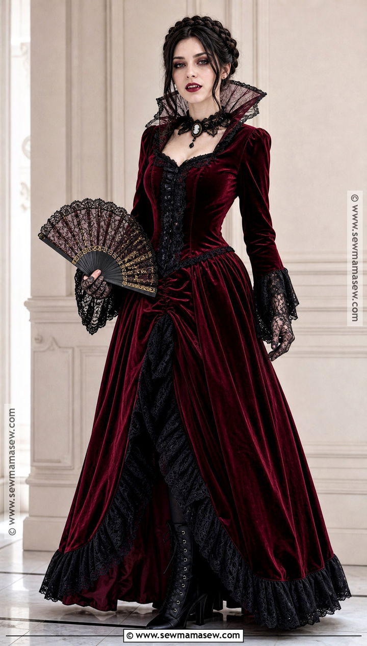 Victorian Vampire Costume With Burgundy Gown - 30 Halloween Vampire Costumes for Women