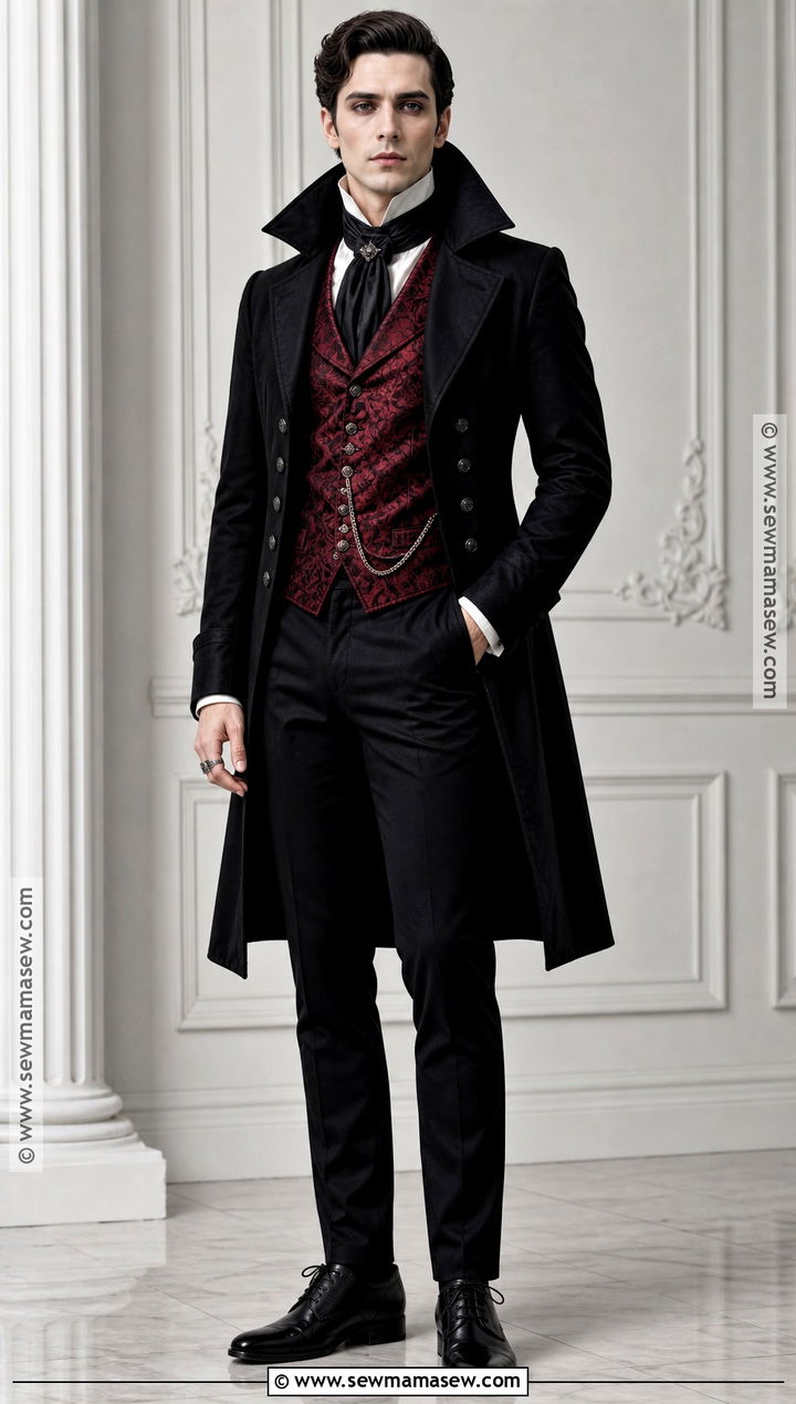 Victorian Vampire Outfit With Burgundy Waistcoat - 30 male vampire outfit ideas