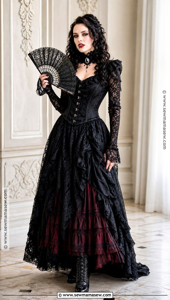Victorian Vampiress Costume With Black Gown - 30 vampire costume outfit ideas