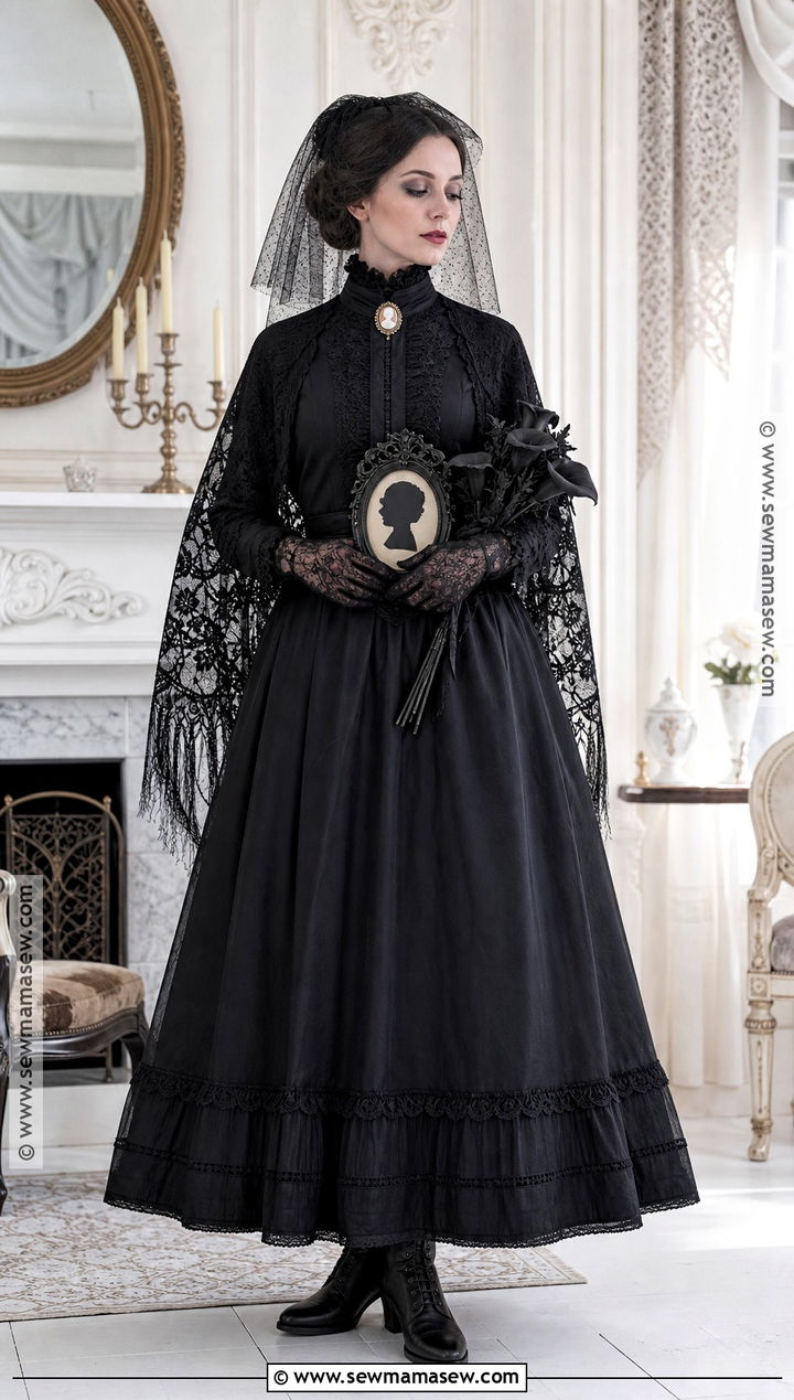 Victorian Widow Costume With Black Veil - 35 black dress costume ideas