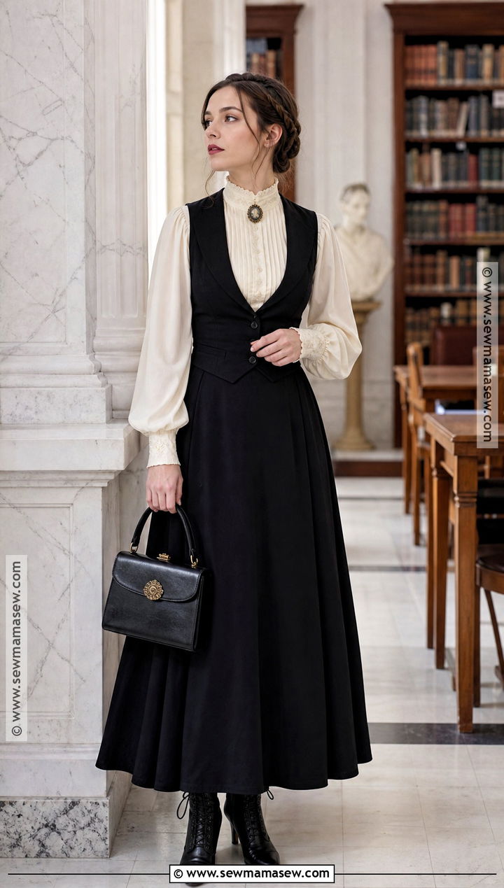 Victorian Witch Outfit With High Neck Blouse - 35 witches outfit ideas