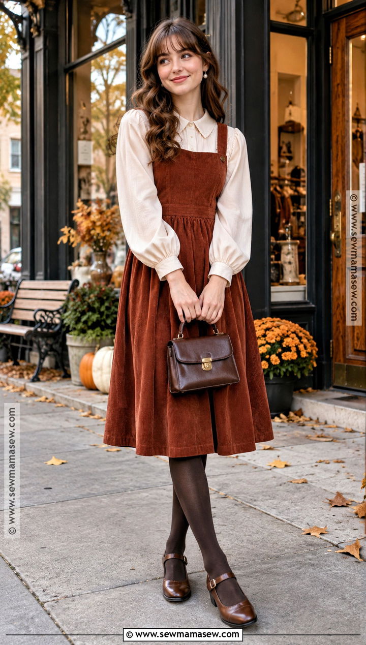 Vintage Autumn Corduroy Dress Outfit - 30 autumn aesthetic outfit ideas