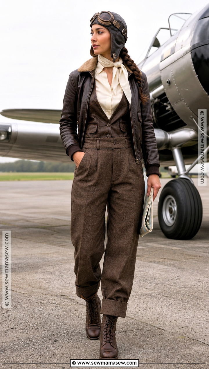 Vintage Aviator Costume With Flight Goggles - 30 Unique Costume Ideas for Women