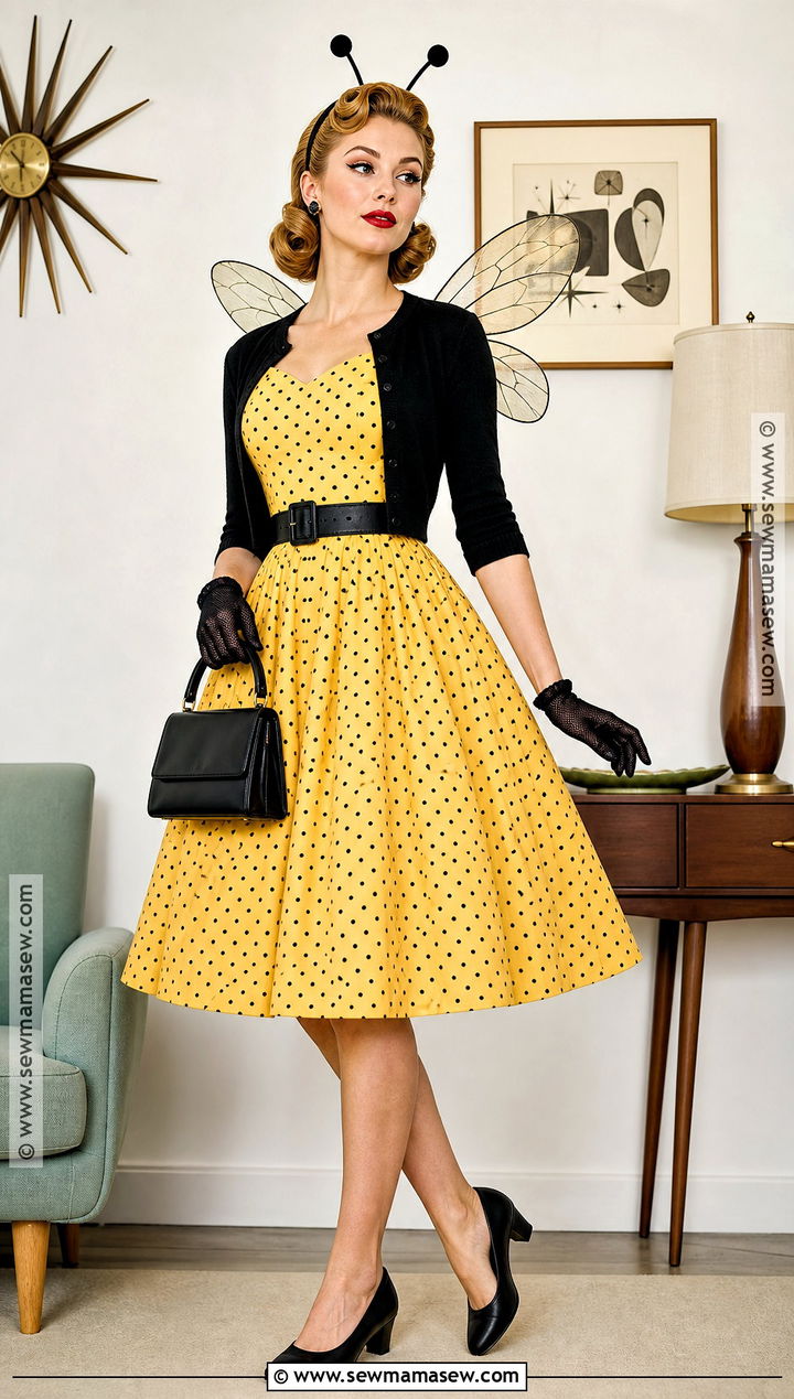 Vintage Bumble Bee Costume With Polka Dot Dress - 30 Bumble Bee Costume Ideas for Women
