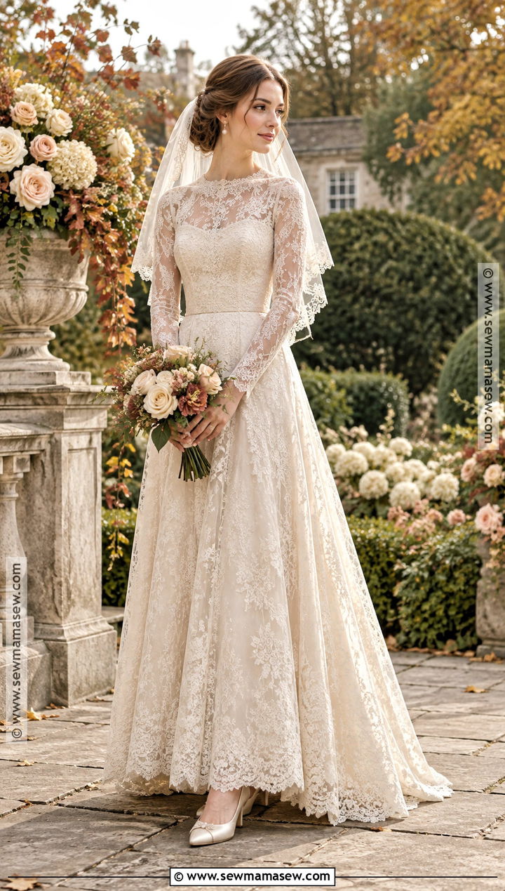 Vintage Chantilly Lace Wedding Dress - 15 fall lace wedding dress ideas