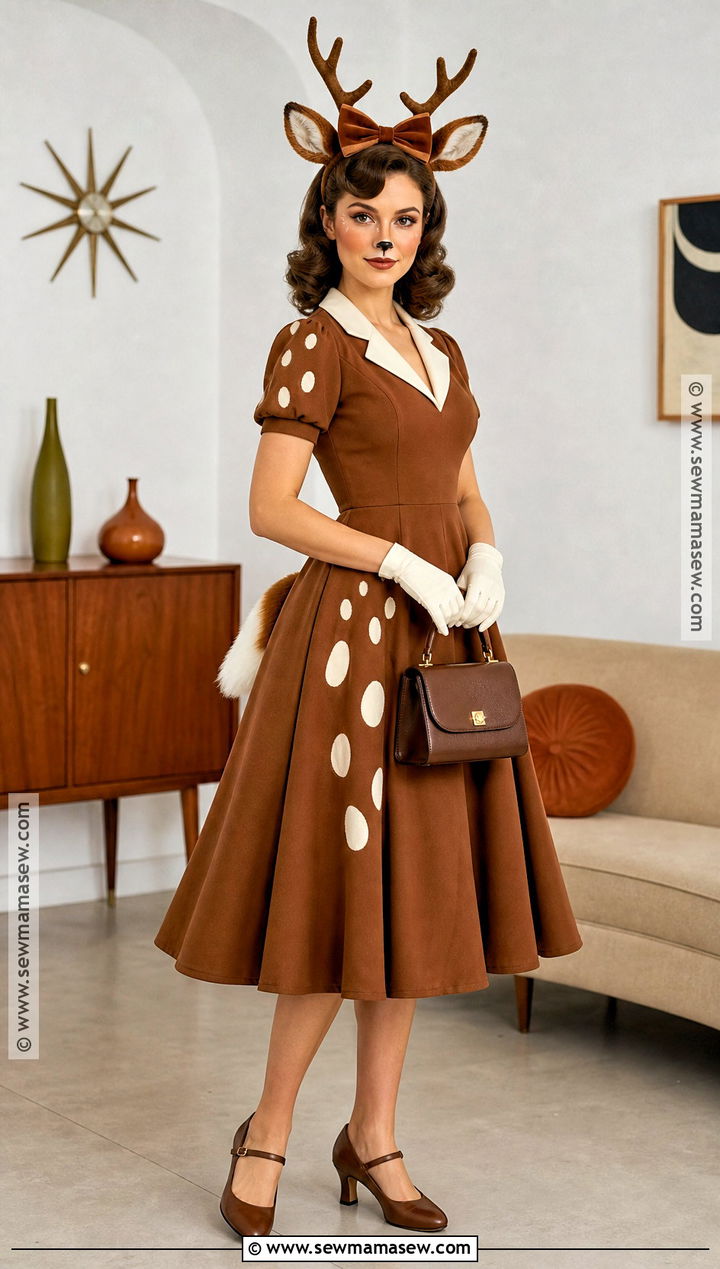 Vintage Deer Costume With Midi Dress - 50 deer costume ideas