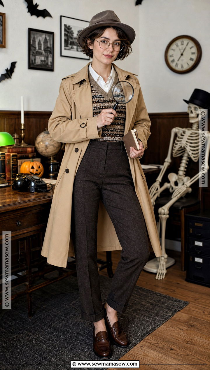 Vintage Detective Costume With Trench Coat - 30 Halloween Party Costume Ideas