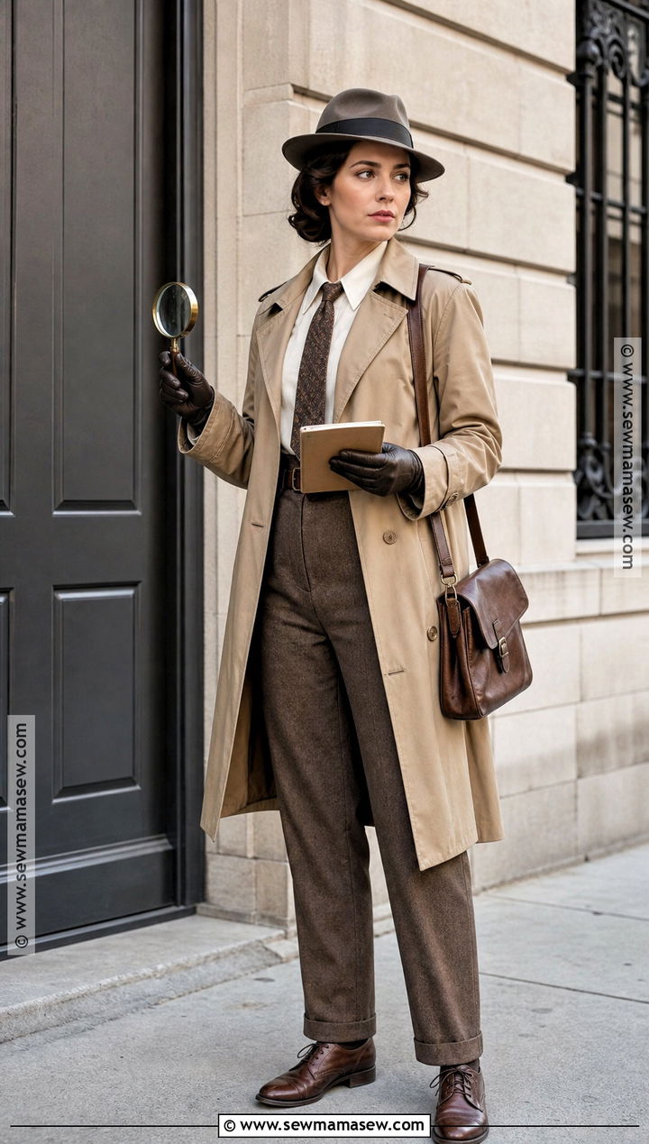 Vintage Detective Costume With Trench Coat - 35 Halloween Costume Solo Ideas