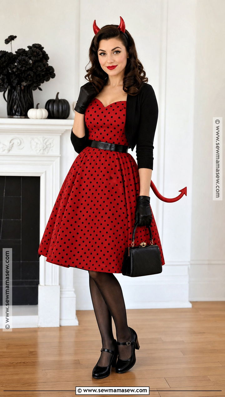Vintage Devil Costume With Polka Dot Dress - 30 Devil Halloween Costume Ideas for Women
